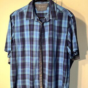 Calvin Klein Jeans Blue Plaid 100% Cotton Short-Sleeve Button-Up SZ Med